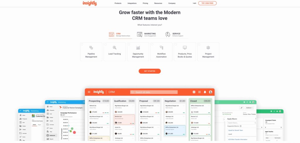Screenshot von insightly im Vergleich zu SmartWe
